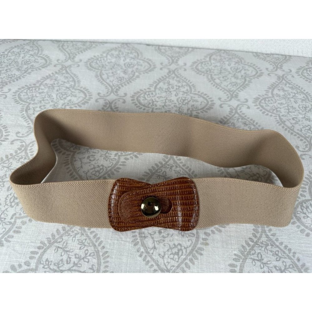 Vintage Statement Belt Womens Waist Wide 90s 80s Beige Elastic Stretch Retro M/L